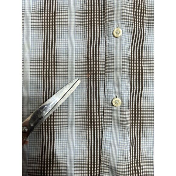 Mens Tommy Bahama Plaid Button Up Flip Cuff Shirt - size L Blue / Gray - Picture 15 of 15